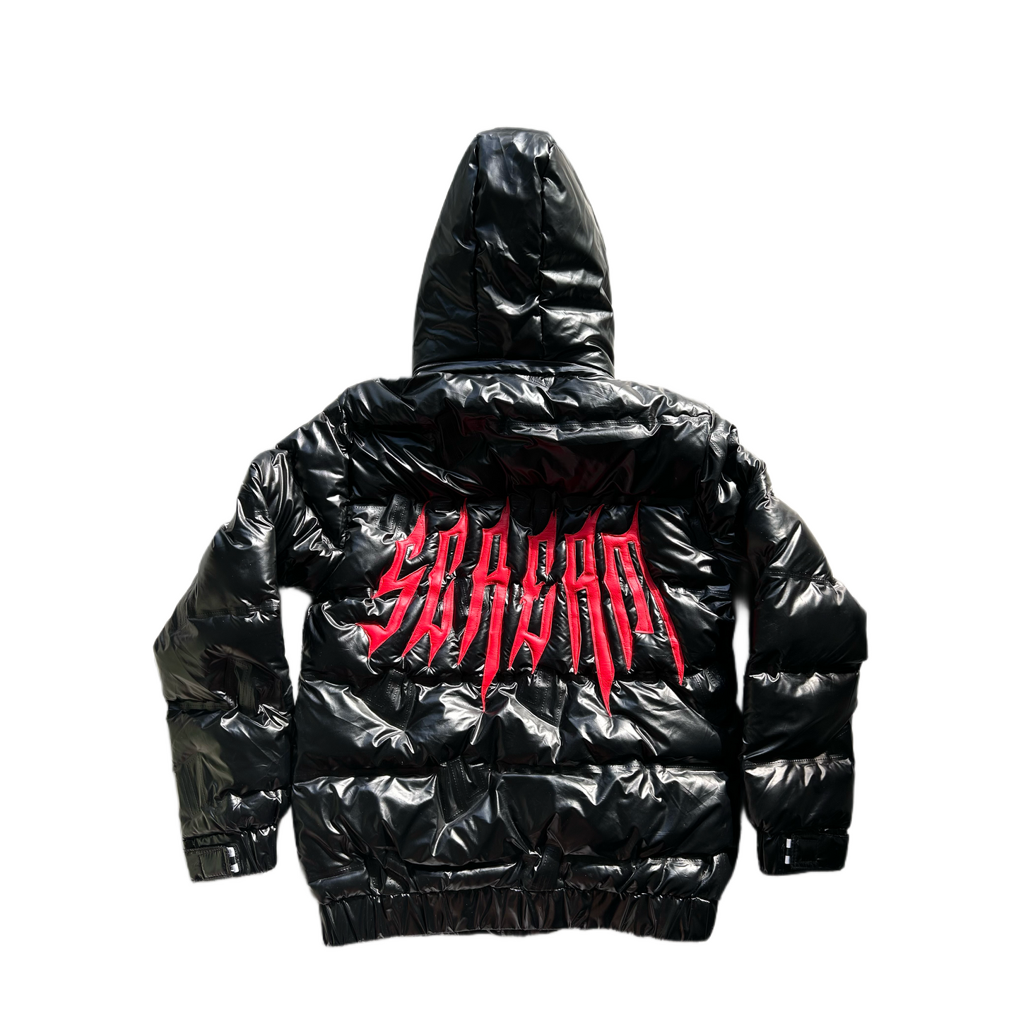 Red scream shinny puffer coat