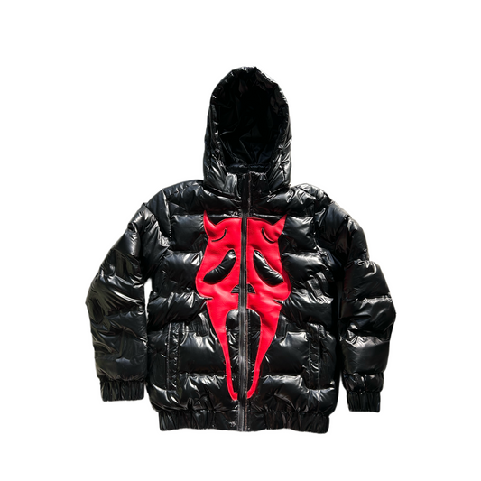 Red scream shinny puffer coat